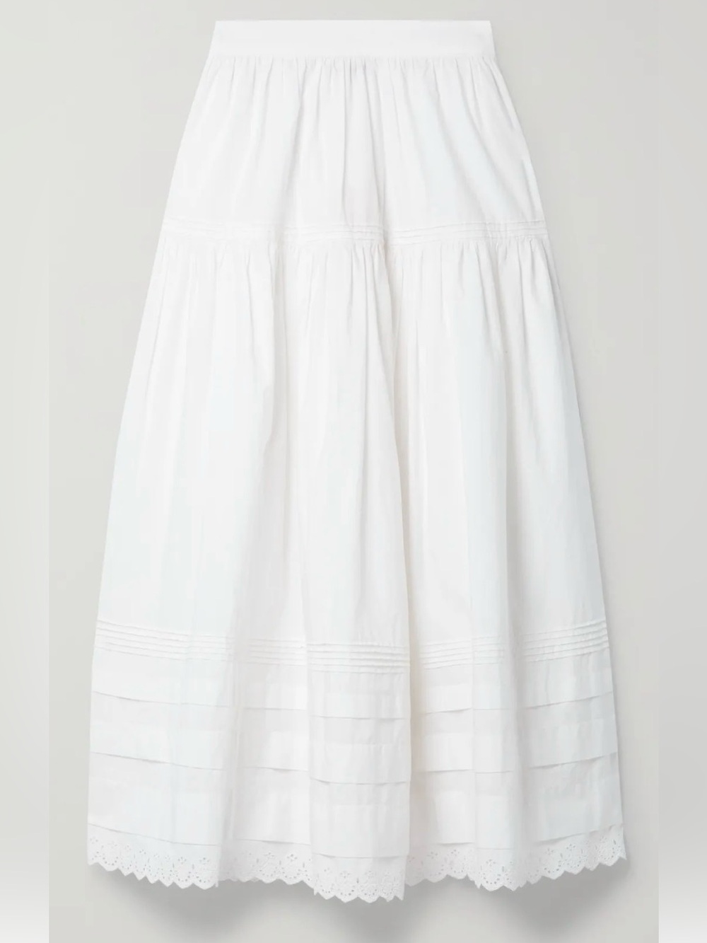 NWT DÔEN
Sebastian broderie anglaise-trimmed organic cotton-poplin midi skirt